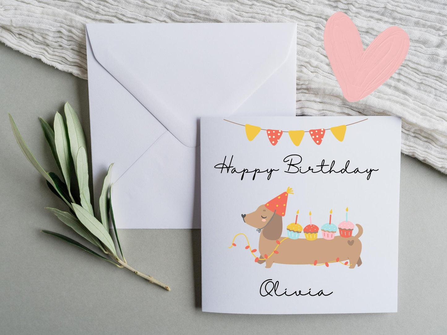 Personalised Dachshund Birthday Card: Handmade Sausage Dog with Cupcakes