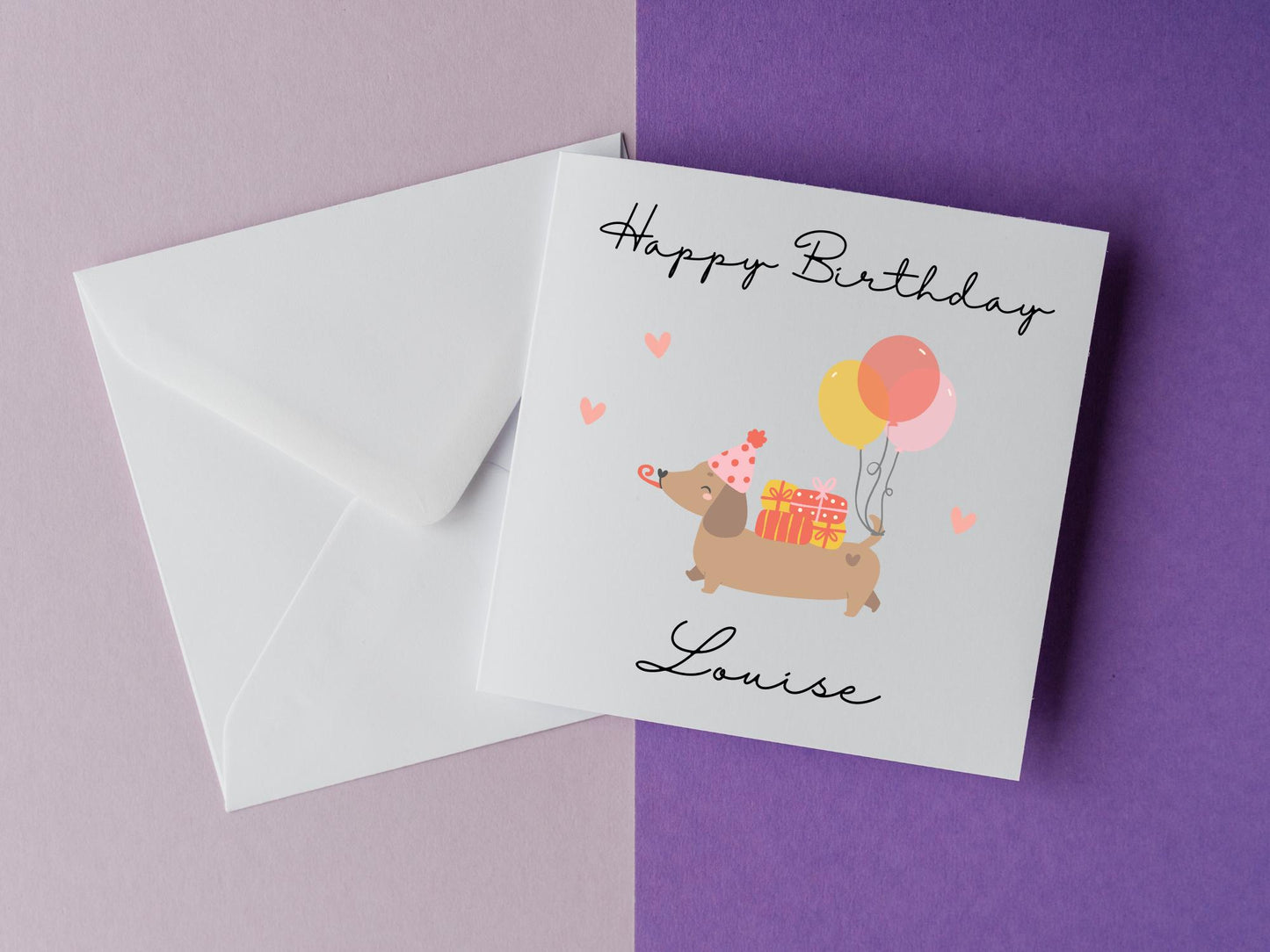 Personalised Dachshund Birthday Card Cute Sausage Dog Card Balloons