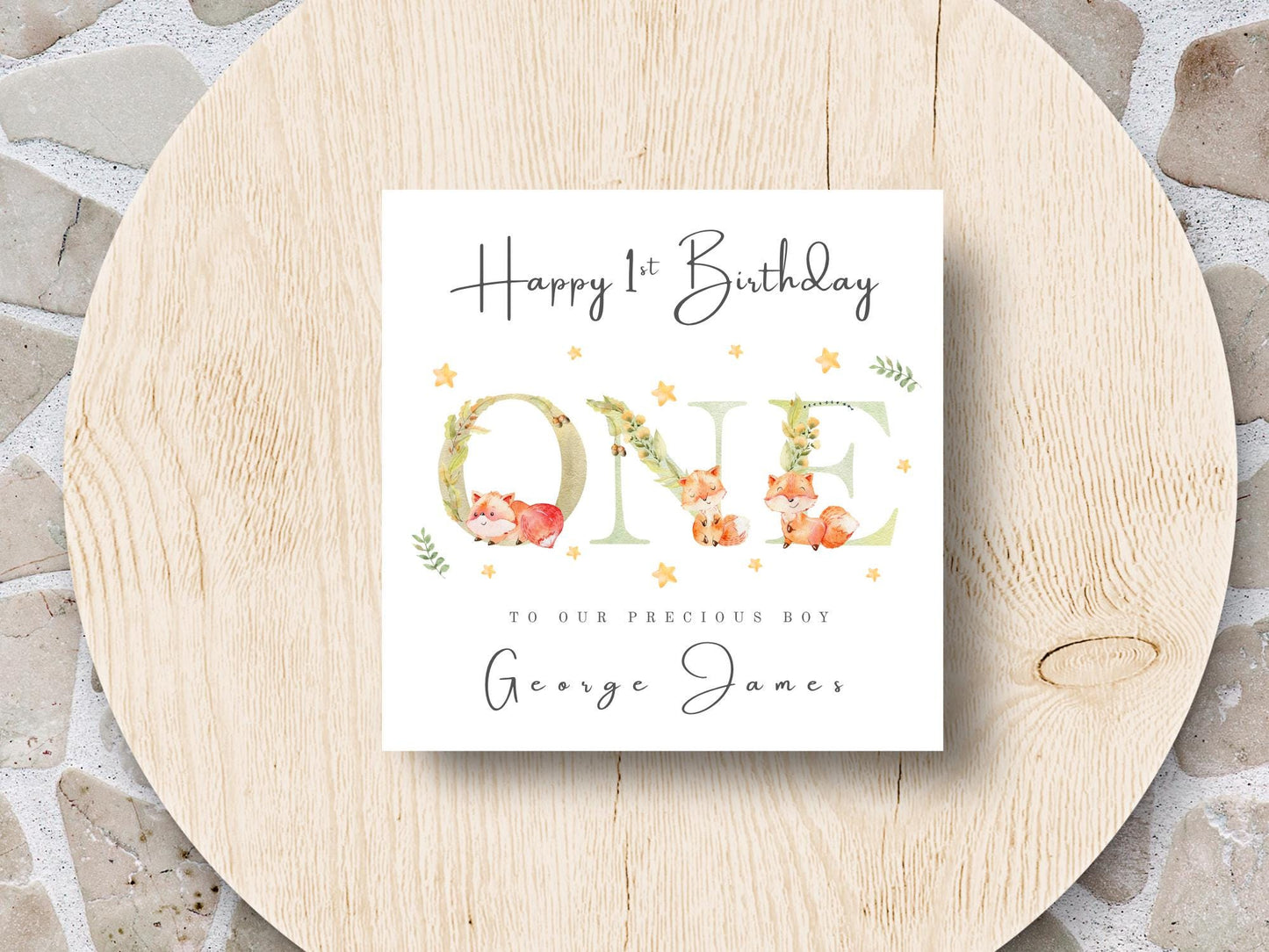 Personalised 1st (First) Birthday Card: Woodland Fox Theme