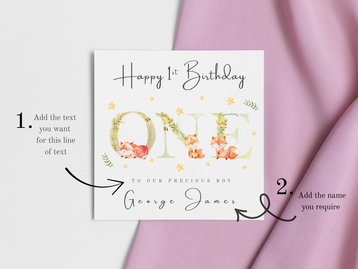 Personalised 1st (First) Birthday Card: Woodland Fox Theme