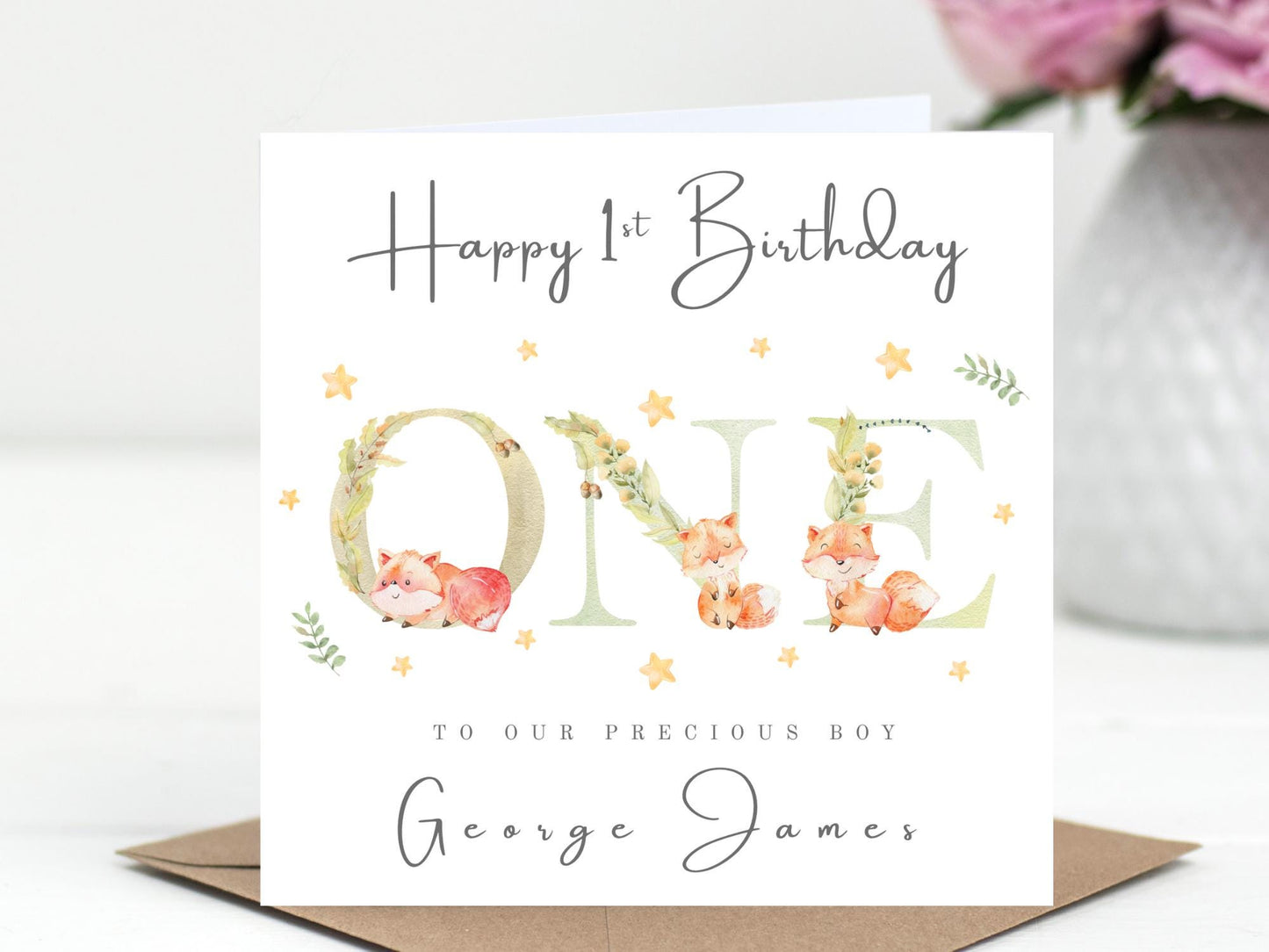 Personalised 1st (First) Birthday Card: Woodland Fox Theme
