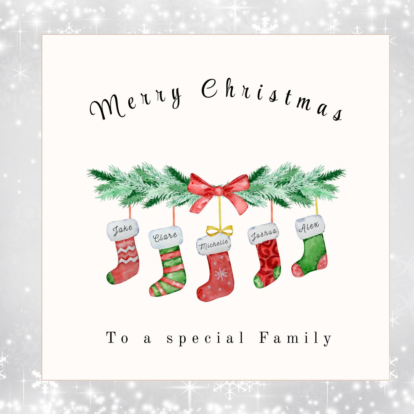 Personalised Christmas Stocking Card: Handmade Festive Family Card