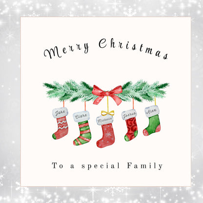 Personalised Christmas Stocking Card: Handmade Festive Family Card