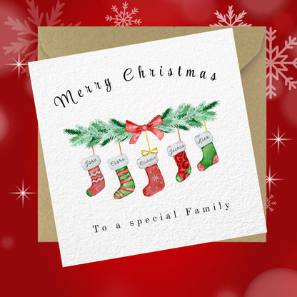 Personalised Christmas Stocking Card: Handmade Festive Family Card