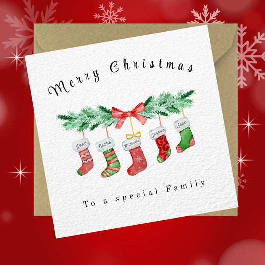 Personalised Christmas Stocking Card: Handmade Festive Family Card