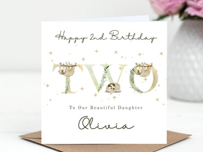 Personalised Sloth Birthday Card: Custom Milestone Card
