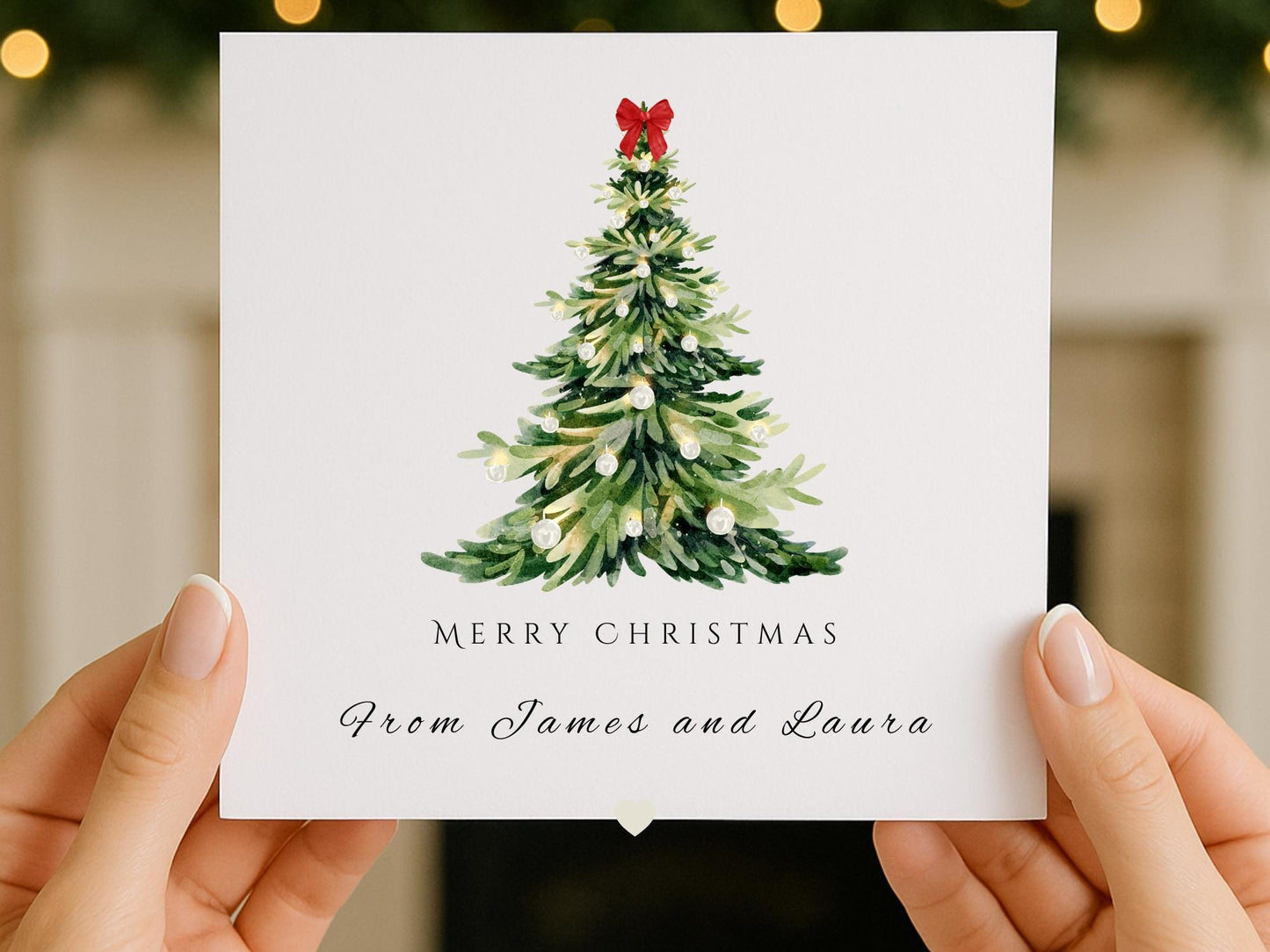 Personalised Watercolor print Christmas Tree Card: Single or multipack Holiday Card Set