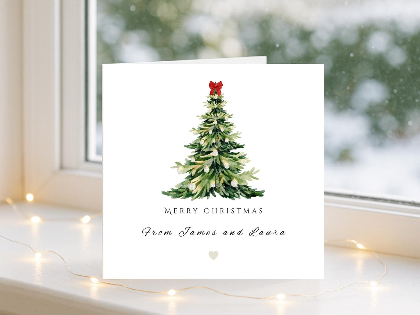 Personalised Watercolor print Christmas Tree Card: Single or multipack Holiday Card Set