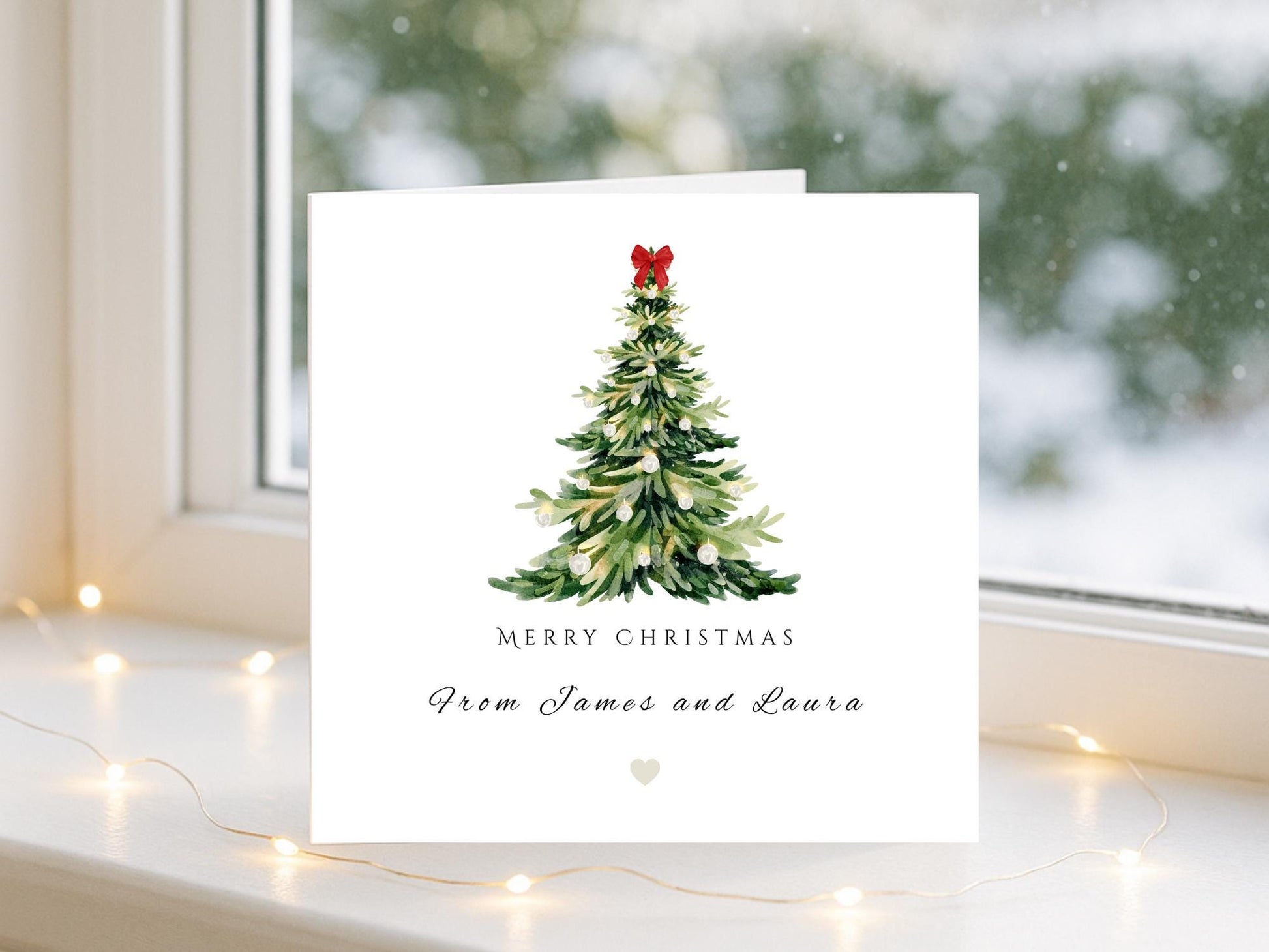 Personalised Watercolor print Christmas Tree Card: Single or multipack Holiday Card Set