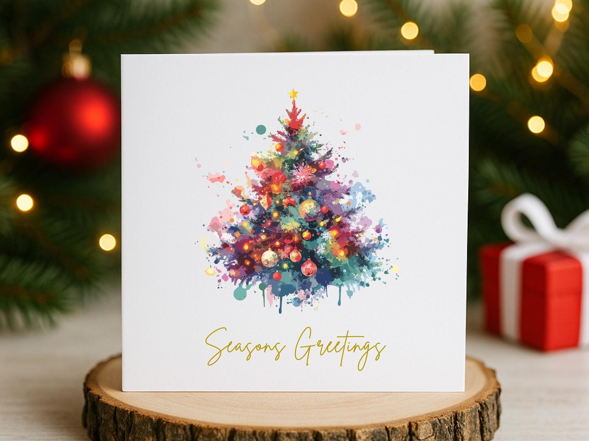 Watercolour Christmas Tree Cards - Single or Multipack Seasons Greetings