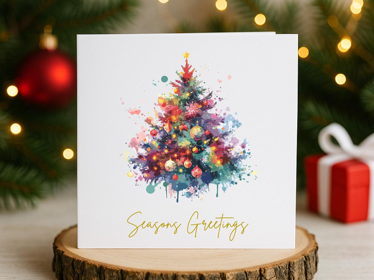 Watercolour Christmas Tree Cards - Single or Multipack Seasons Greetings