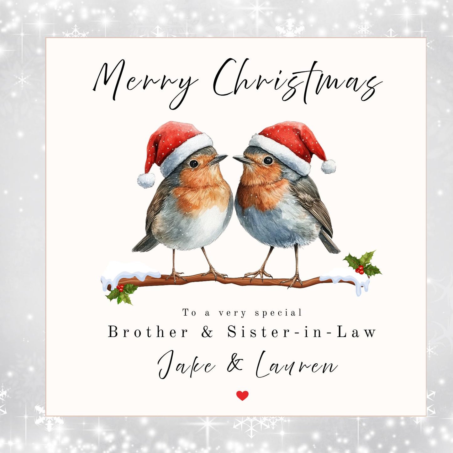 Personalised Robin Couples Christmas Card: Festive Family Keepsake