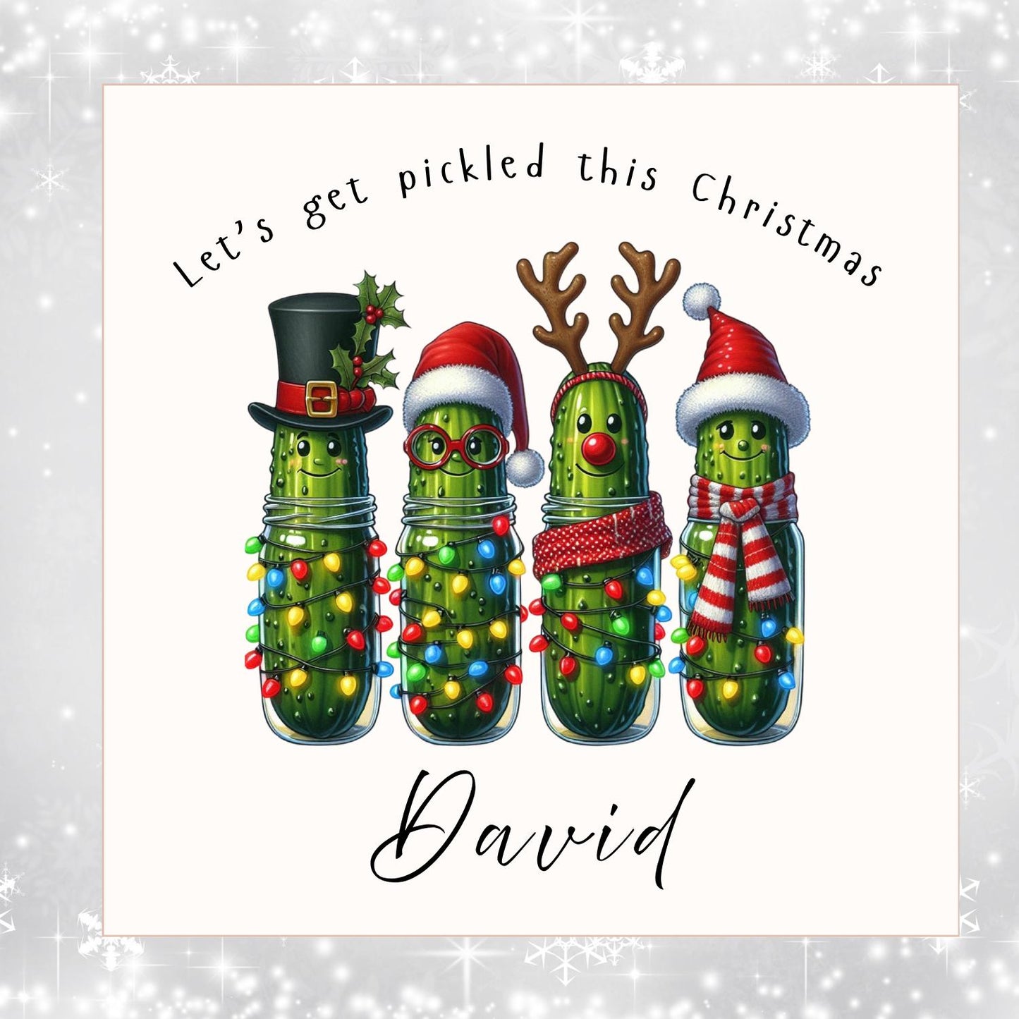 Personalised Pickles Christmas Card: Quirky Festive Greeting