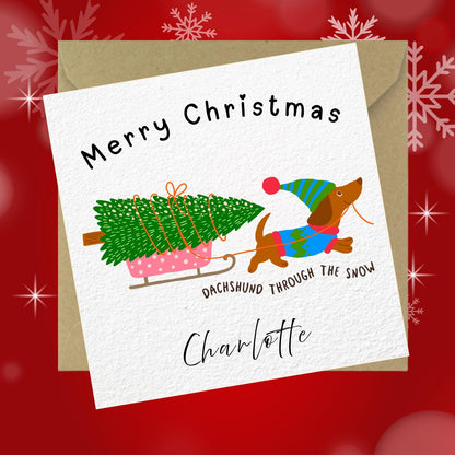 Personalised Dachshund Christmas Card – Festive Sausage Dog Card