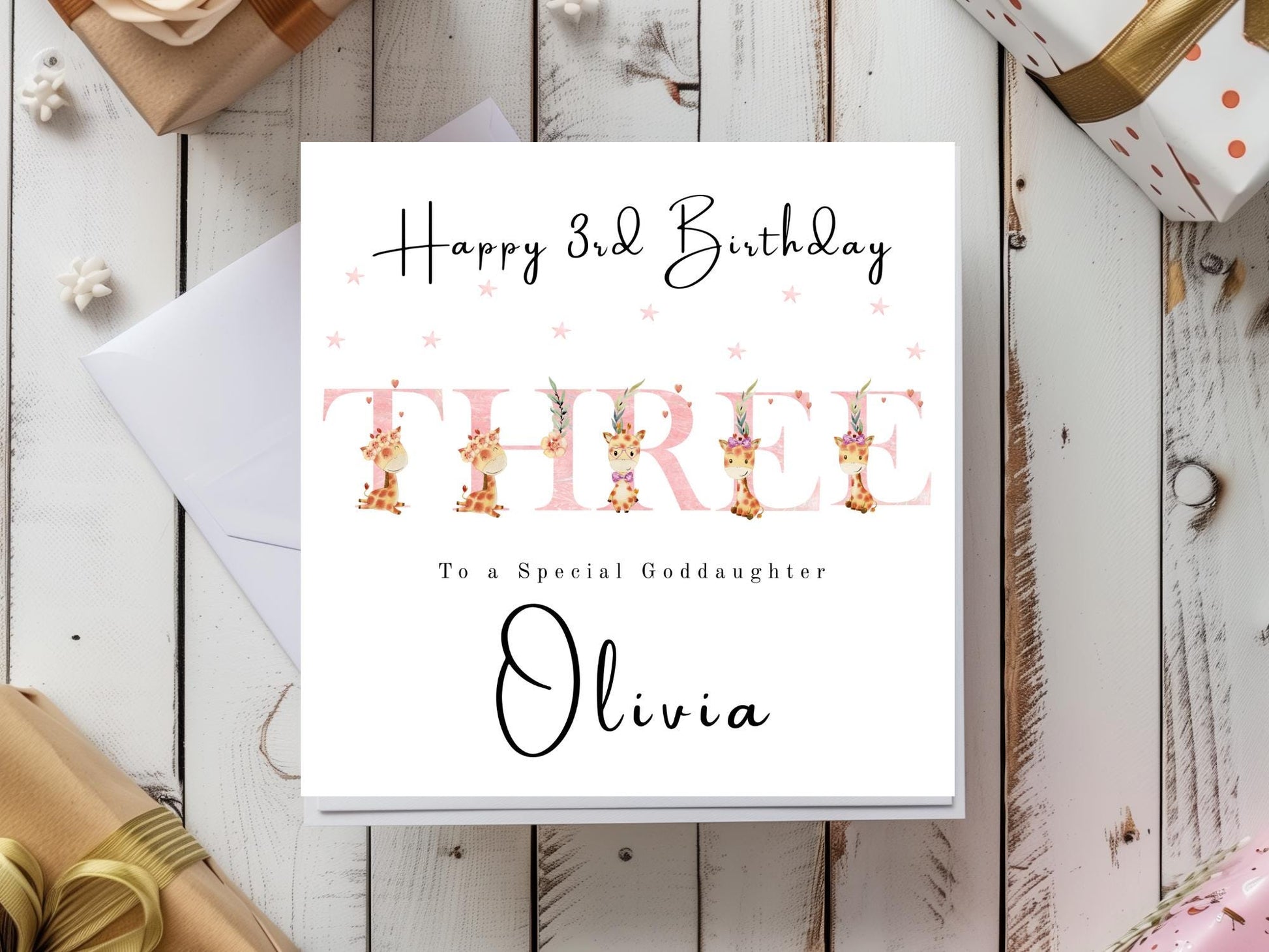 Personalised Pink Age Giraffe Birthday Card for her