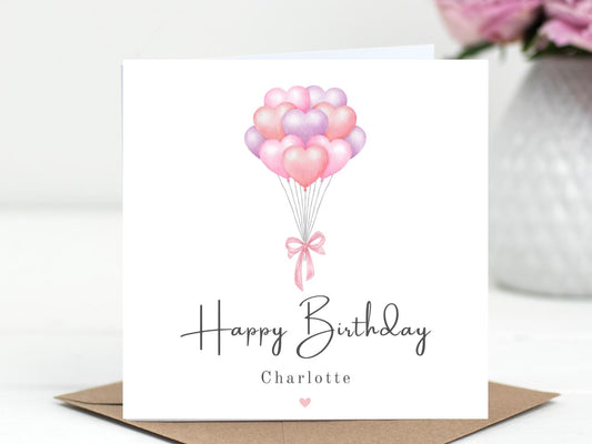 Personalised Pink Balloon Bouquet Birthday Card for Her