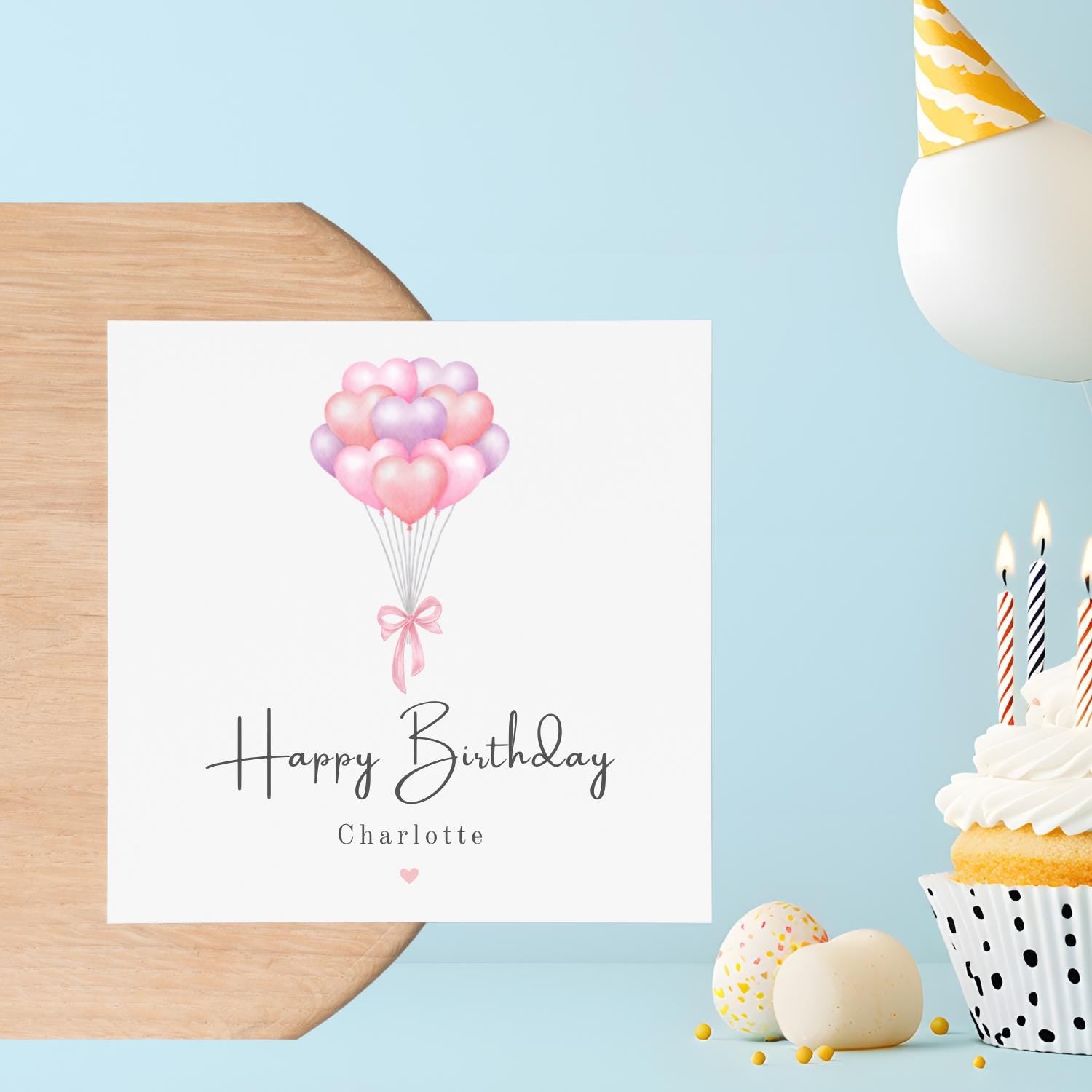 Personalised Pink Balloon Bouquet Birthday Card for Her