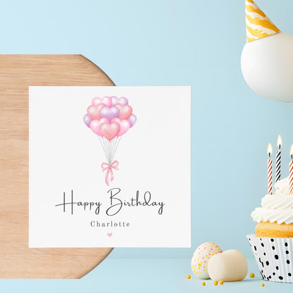 Personalised Pink Balloon Bouquet Birthday Card for Her