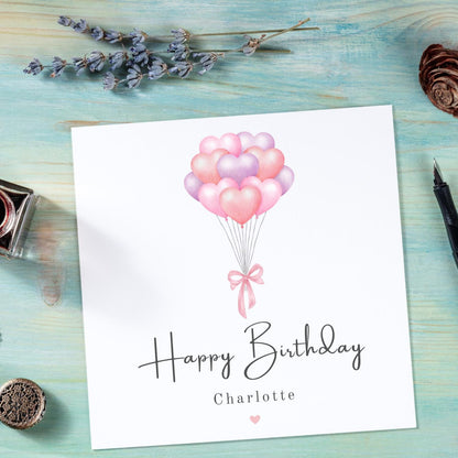 Personalised Pink Balloon Bouquet Birthday Card for Her