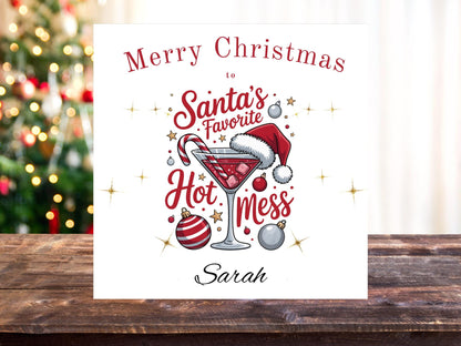 Personalised Santas Hot mess Cocktail Christmas Card - Custom