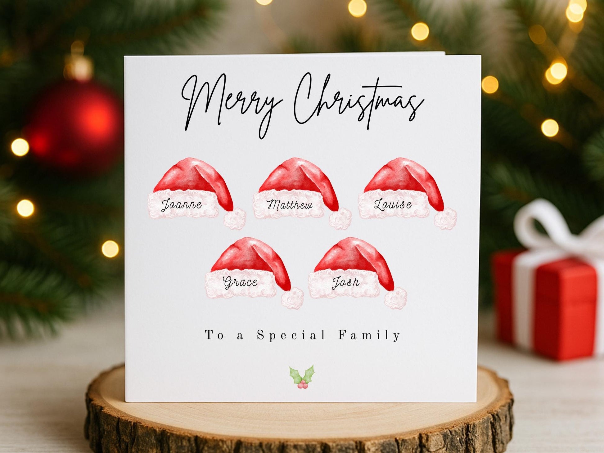 Personalised Family Christmas Card: Santa Hats