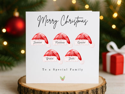 Personalised Family Christmas Card: Santa Hats