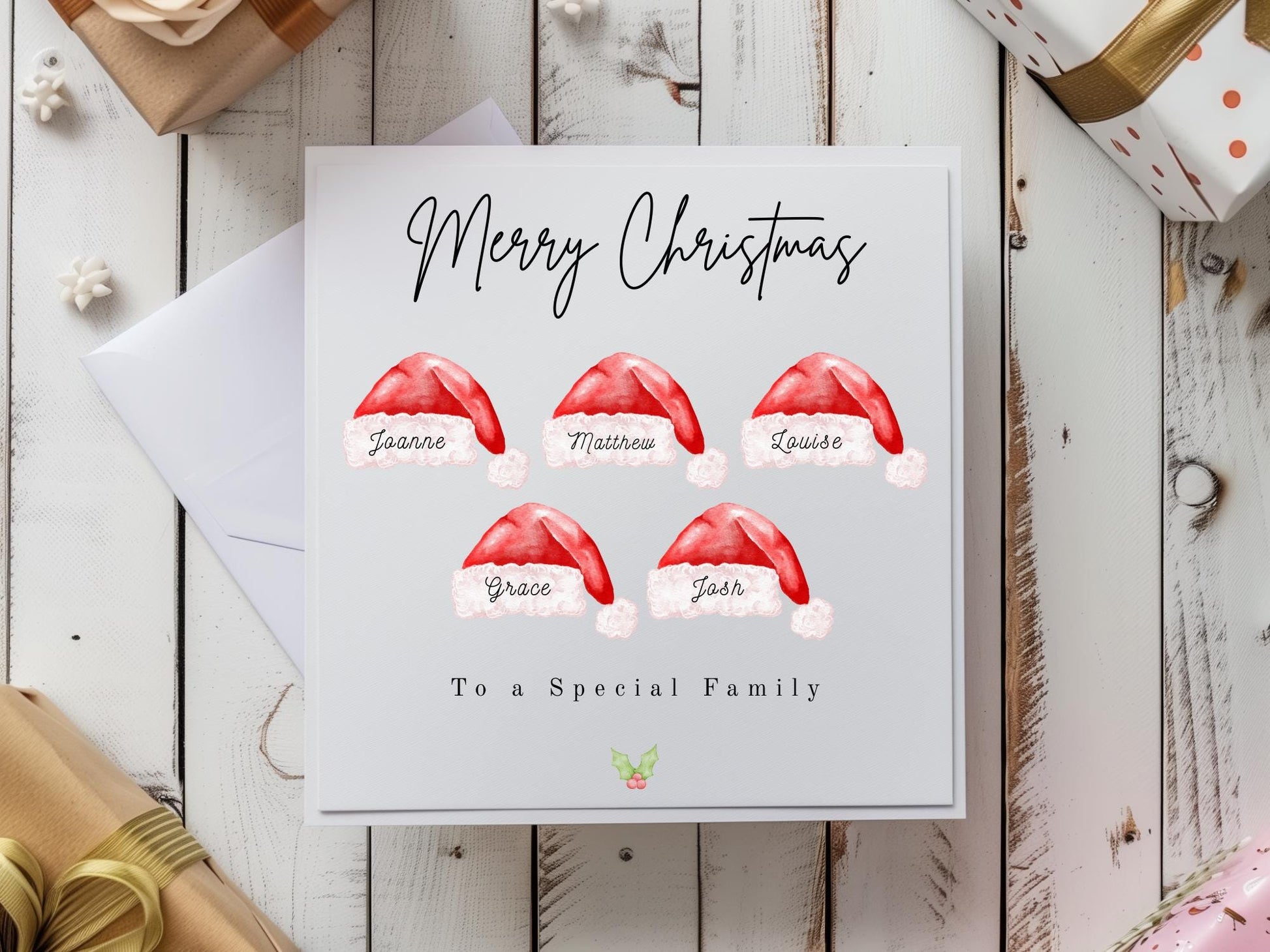 Personalised Family Christmas Card: Santa Hats