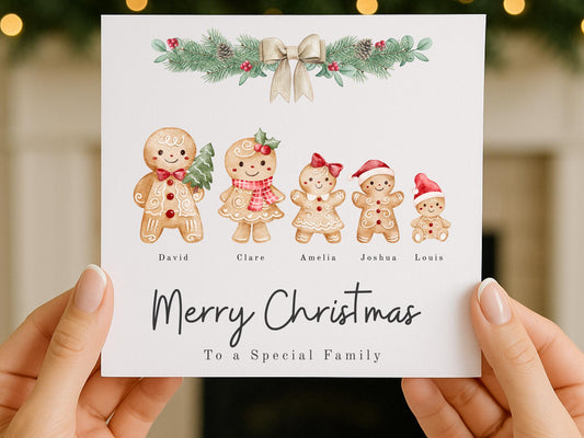 Personalised Gingerbread Family Christmas Card: Custom Names Card