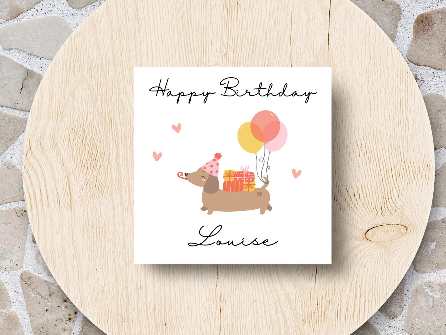 Personalised Dachshund Birthday Card Cute Sausage Dog Card Balloons