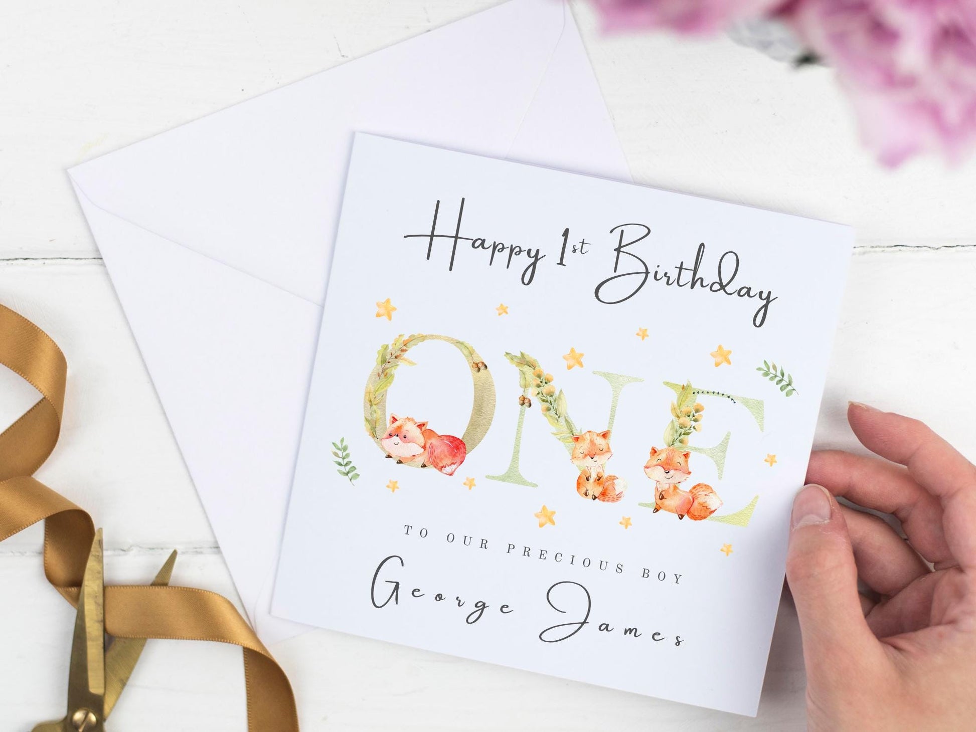 Personalised 1st (First) Birthday Card: Woodland Fox Theme