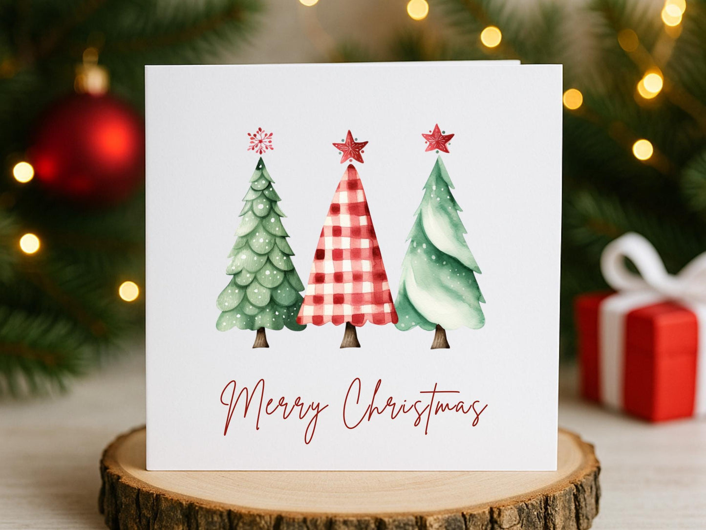 Handmade Plaid Tartan Christmas Tree Cards: Festive Card Set of 6