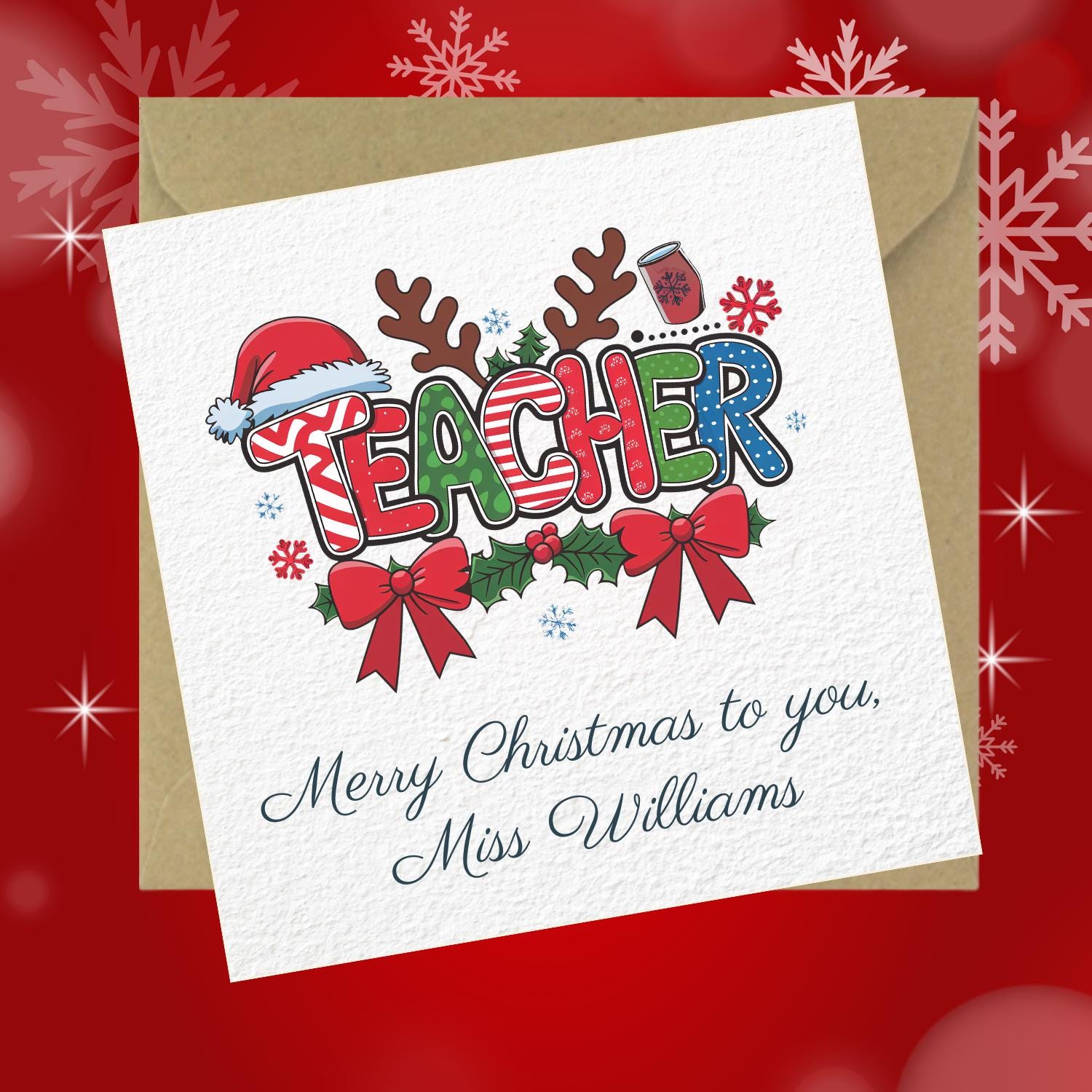 Personalised Teacher Christmas Card - Festive Thank You