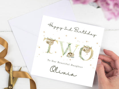 Personalised Sloth Birthday Card: Custom Milestone Card
