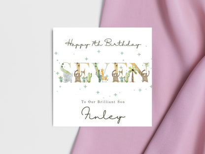 Personalised Jungle Birthday Card: Safari Animals Milestone