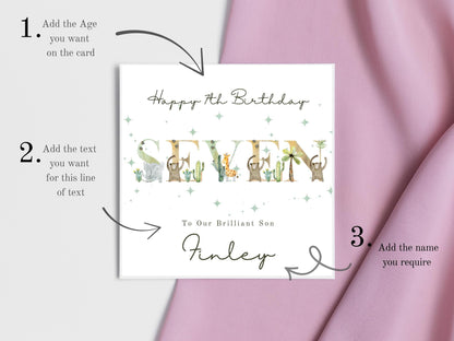 Personalised Jungle Birthday Card: Safari Animals Milestone