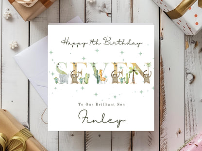 Personalised Jungle Birthday Card: Safari Animals Milestone