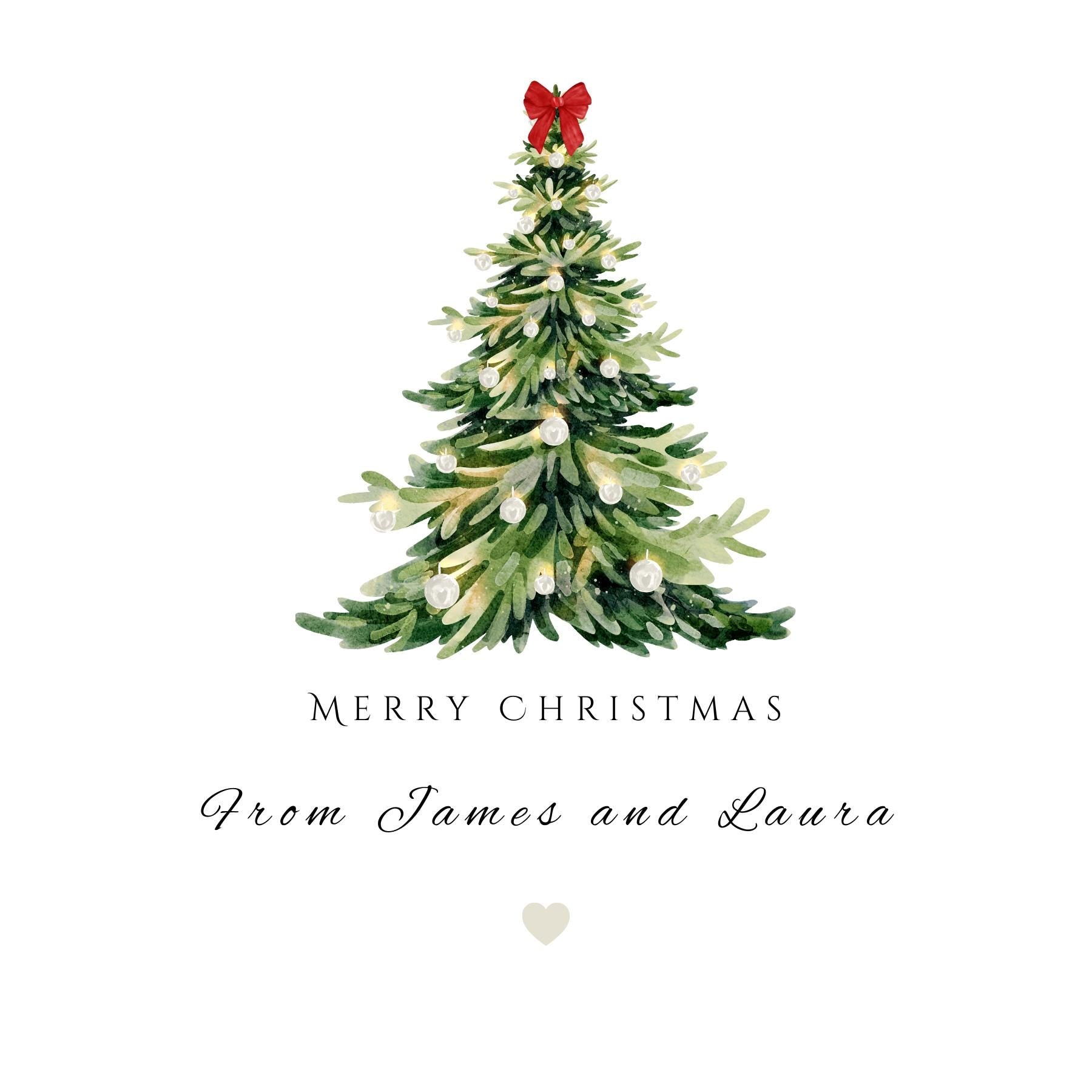 Personalised Watercolor print Christmas Tree Card: Single or multipack Holiday Card Set