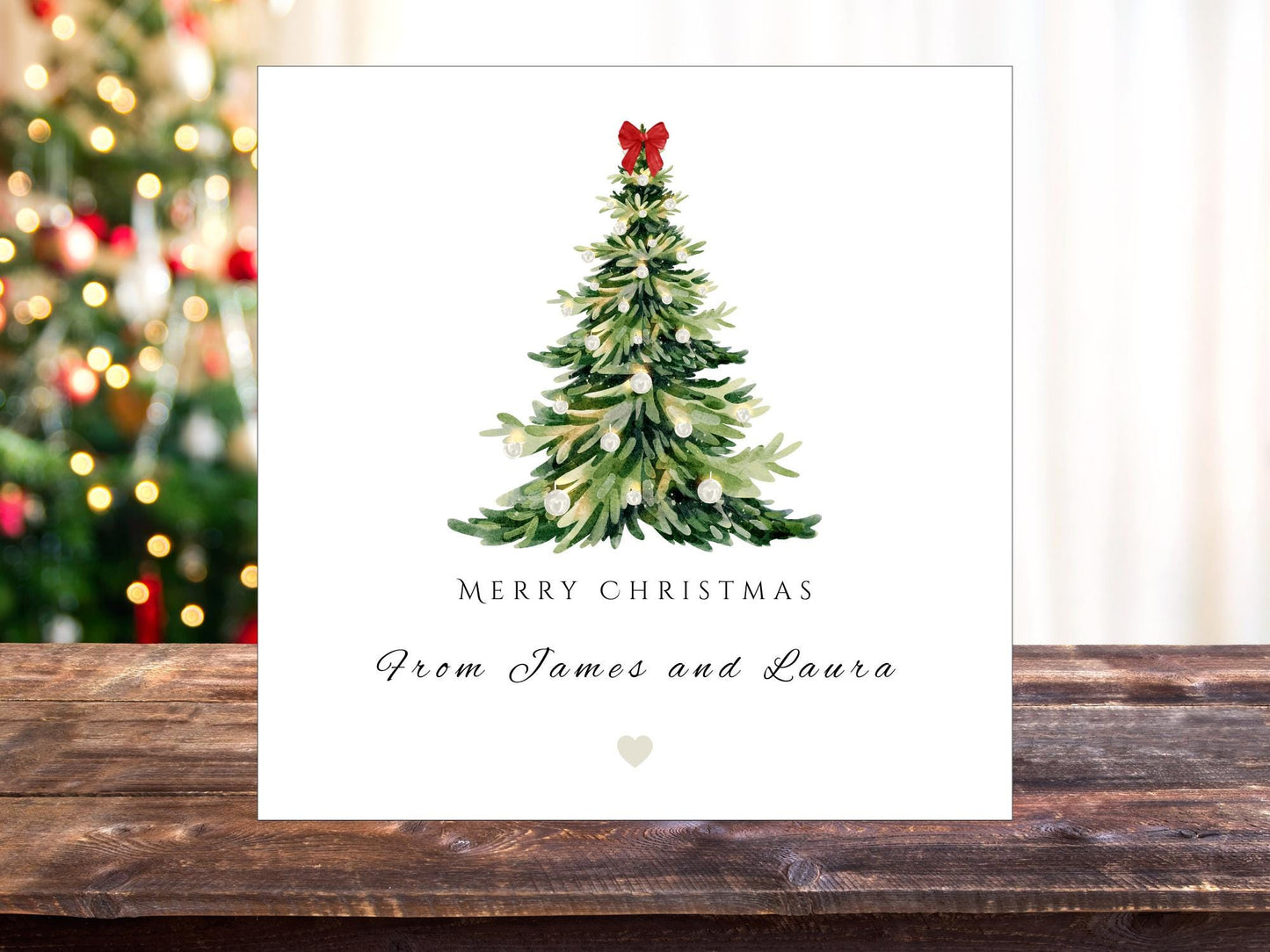 Personalised Watercolor print Christmas Tree Card: Single or multipack Holiday Card Set