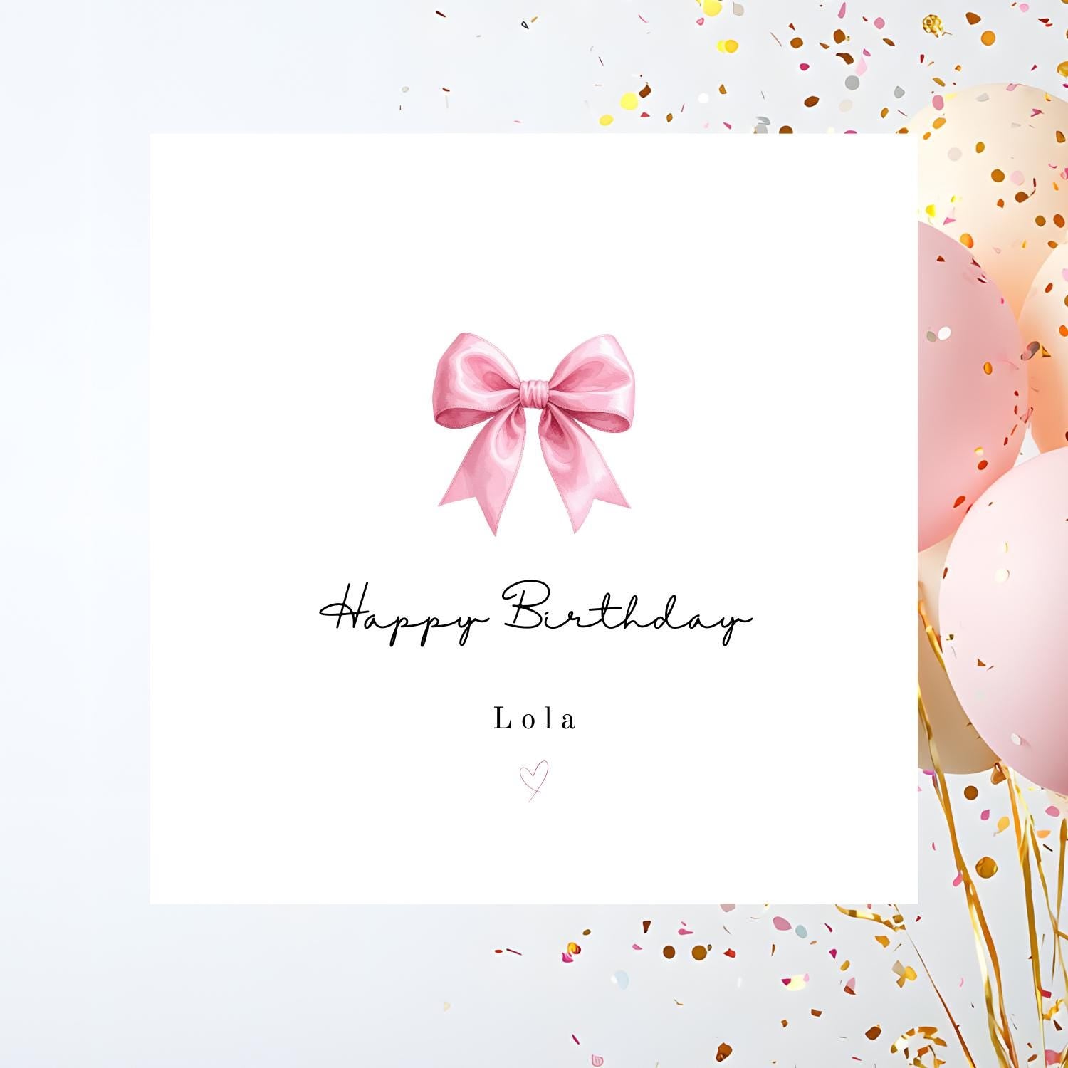 Personalised Elegant Pink Bow Birthday Card for her