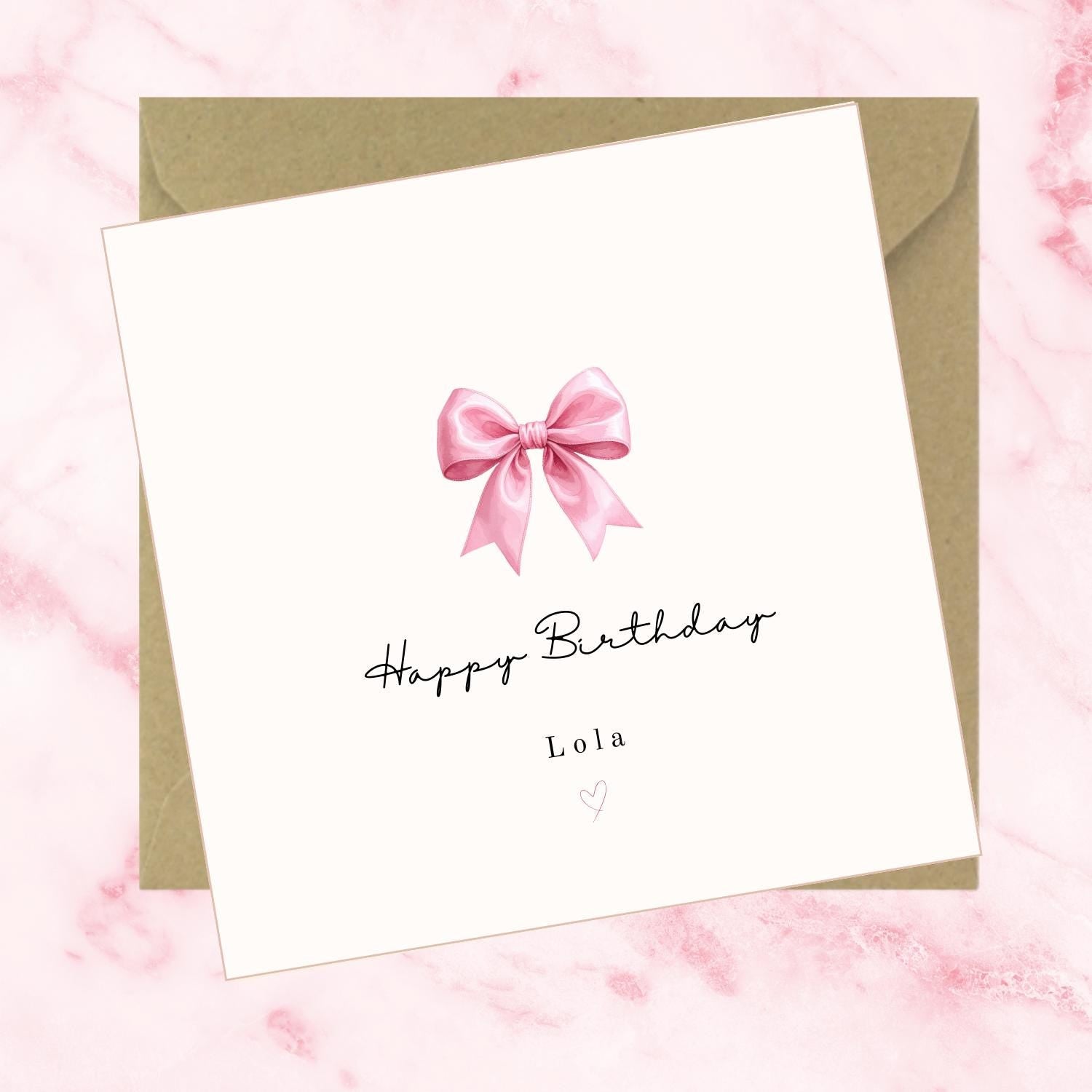 Personalised Elegant Pink Bow Birthday Card for her