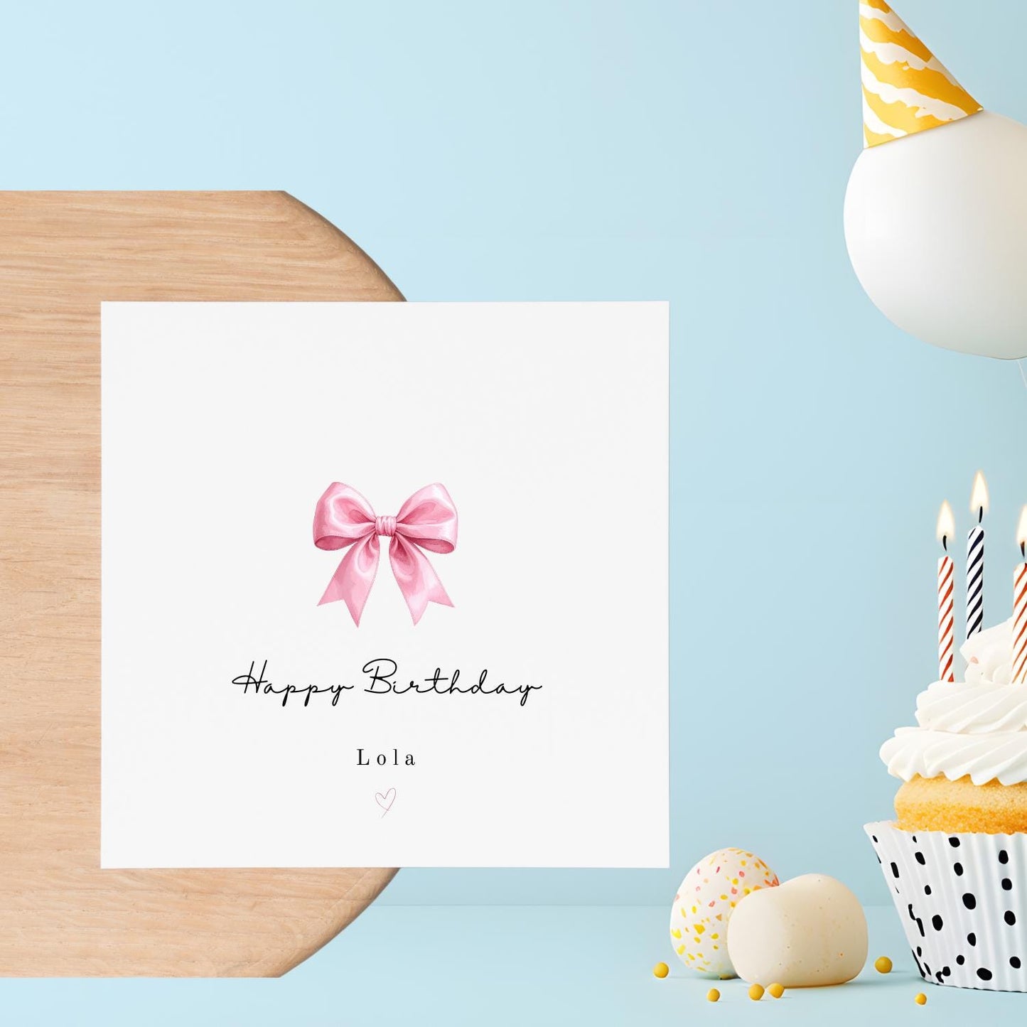 Personalised Elegant Pink Bow Birthday Card for her