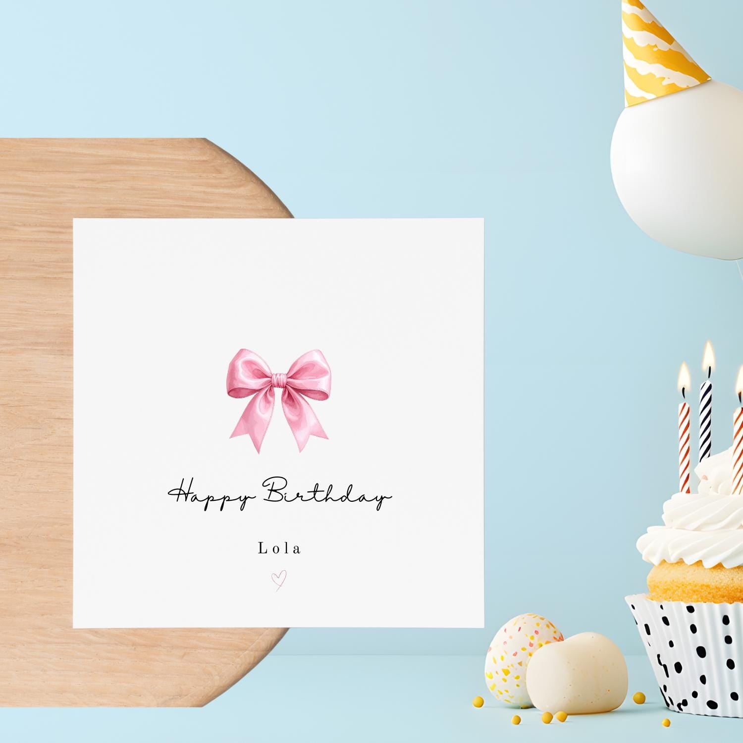 Personalised Elegant Pink Bow Birthday Card for her