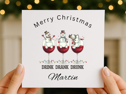 Handmade Personalised Drink Drank Drunk Fun Christmas Card - Festive Fun