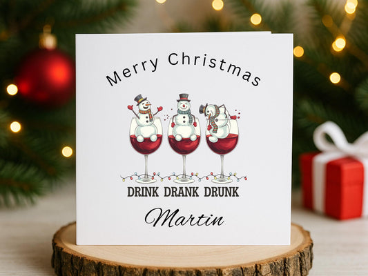 Handmade Personalised Drink Drank Drunk Fun Christmas Card - Festive Fun