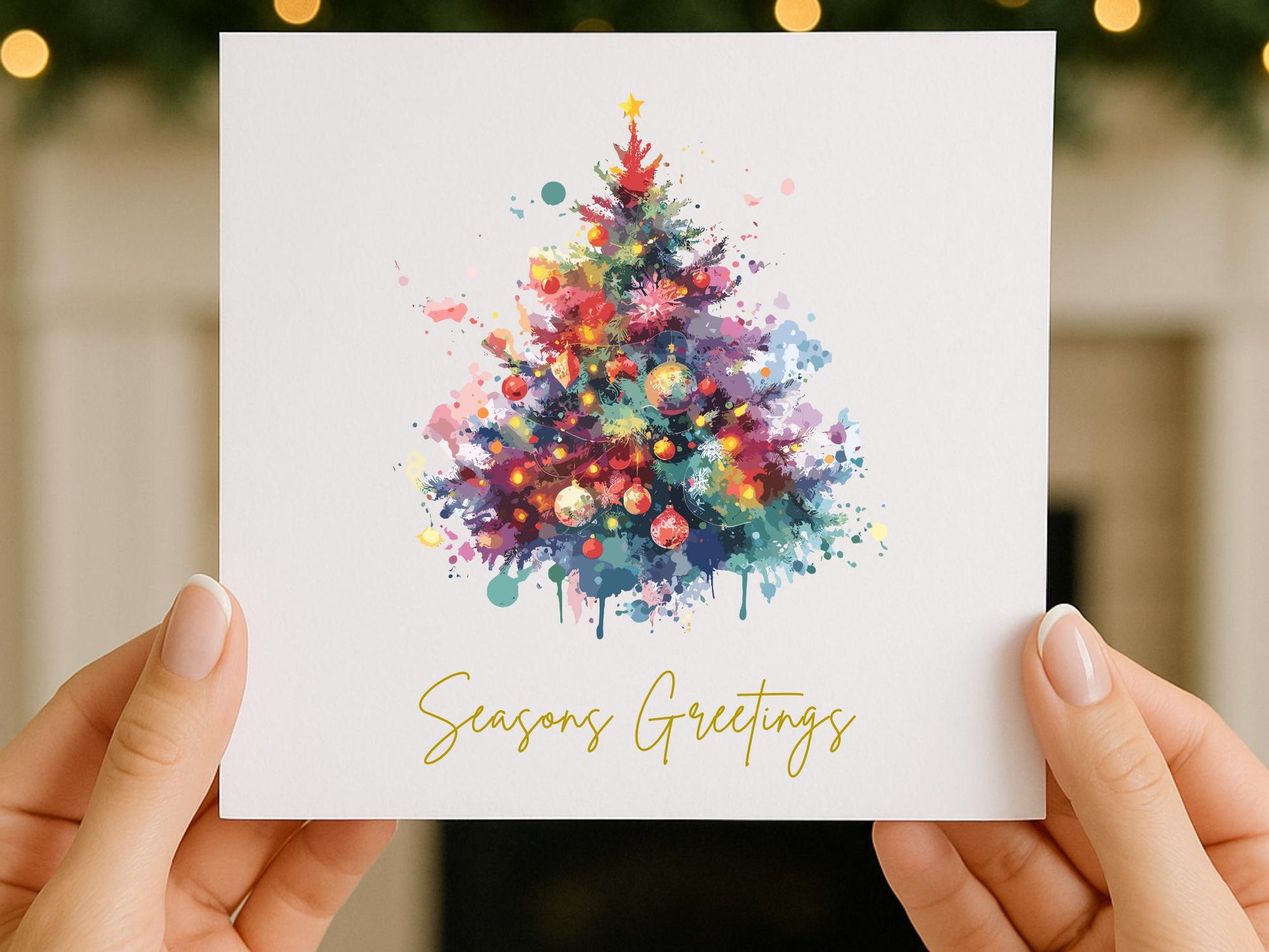 Watercolour Christmas Tree Cards - Single or Multipack Seasons Greetings