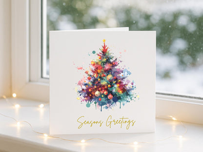 Watercolour Christmas Tree Cards - Single or Multipack Seasons Greetings