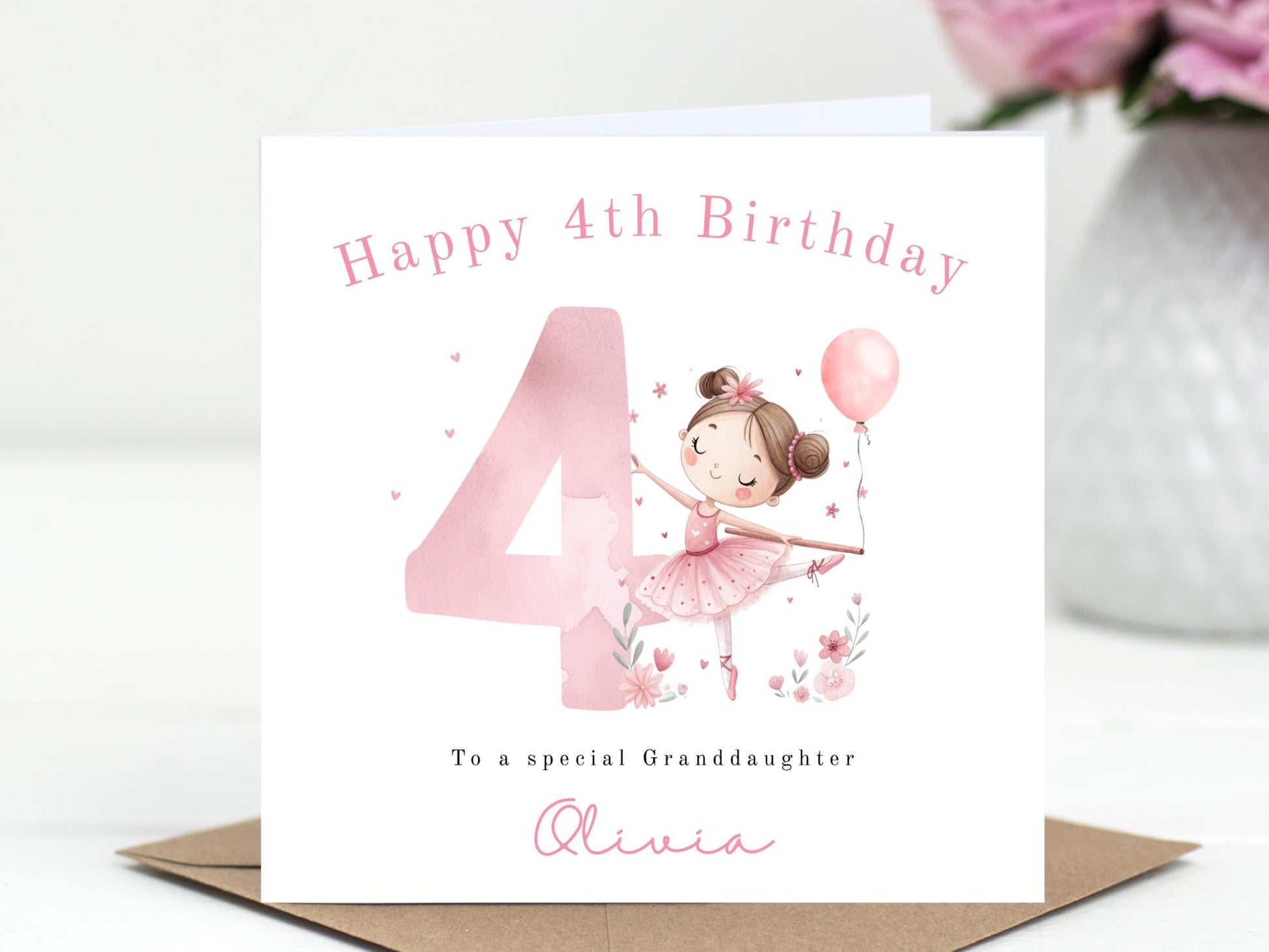 Personalised Pink Ballerina Birthday Card for her