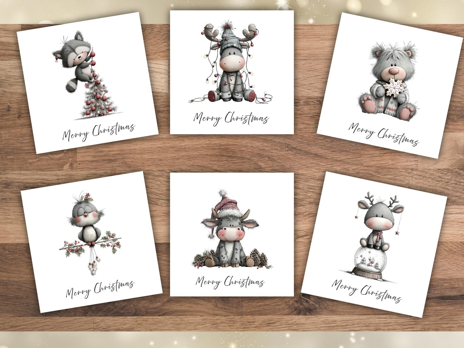 Handmade Whimsical Animal Christmas Cards