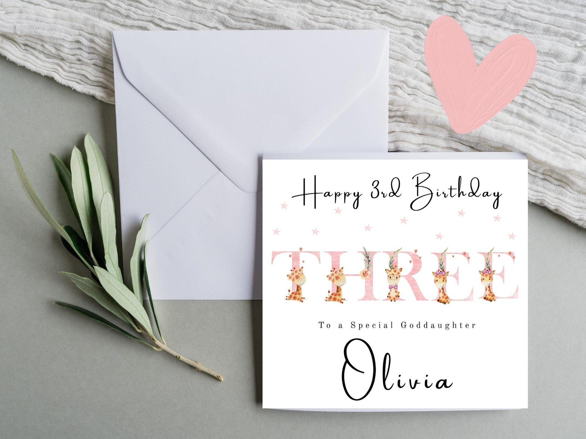 Personalised Pink Age Giraffe Birthday Card for her