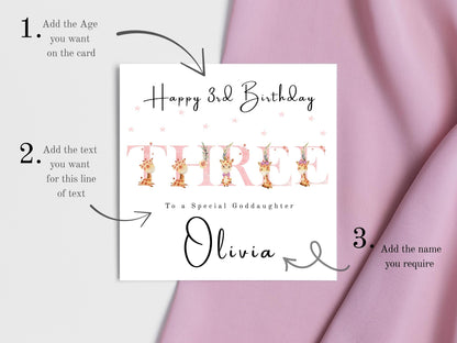 Personalised Pink Age Giraffe Birthday Card for her
